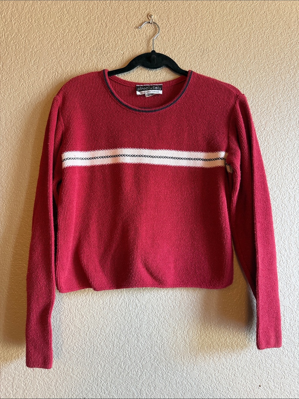 Absolutely Crewneck Sweater in Red with White Stripe
